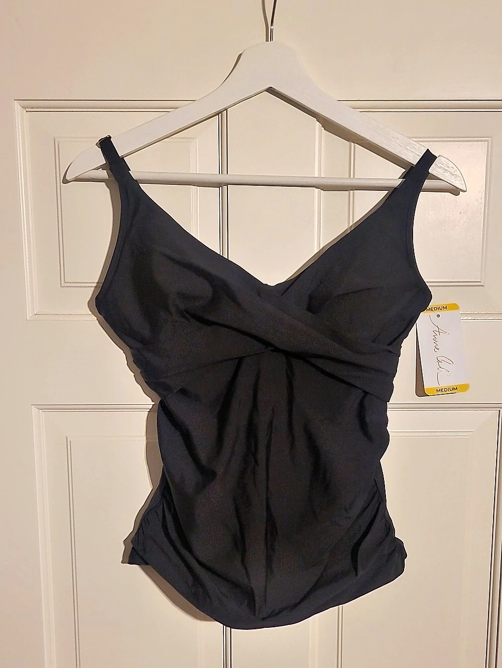 Anne Cole Twist Front Bandeau Tankini Top Black Medium